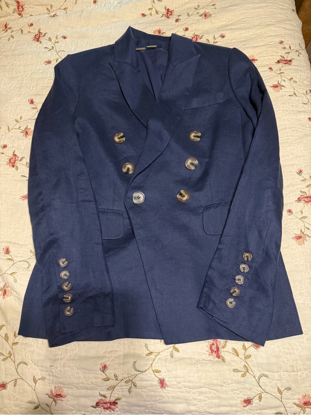 Magaschoni Navy Double-Breasted linen women’s Blazer